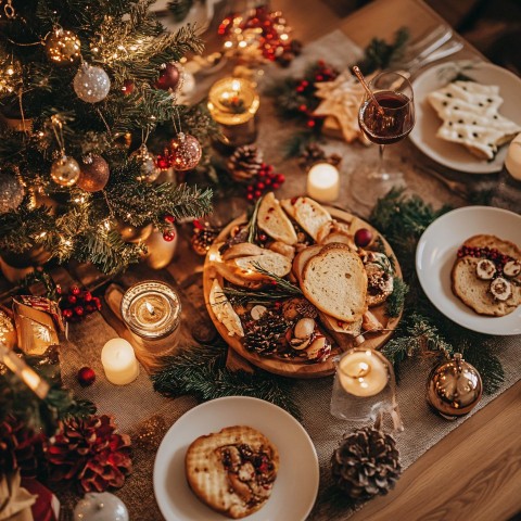 Festive Christmas Tabletop with Holiday Decorations and Warm Glow