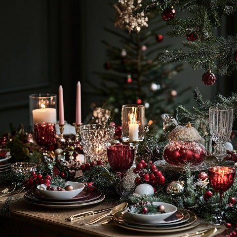 Christmas-Themed Tabletop Filled with Festive Decorations