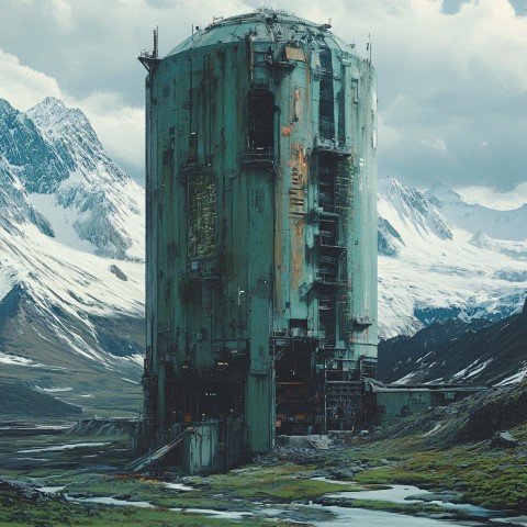 Ecological Silos City on Desolate Wasteland Installation Art