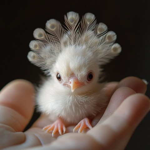 Tiny White Peacock in the Palm of a Hand