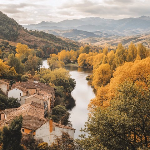 Autumn Landscape in Northern Spain with Colorful Foliage