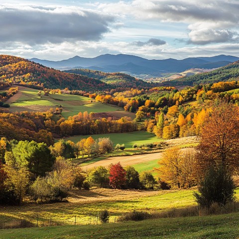 Autumn Landscape in Northern Spain with Vibrant Foliage