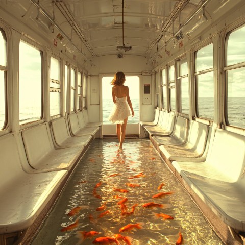 Train Carriage with Water-Filled Floor and Goldfish