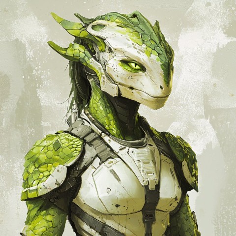 Female Warforged with Lime Green Dragon Scales