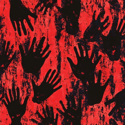 Spy-Themed Abstract Red and Black Handprint Pattern