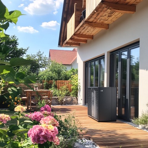 Compact Heat Pump Installation in Residential Backyard