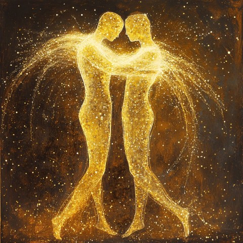 Two Glowing Stardust Figures Intertwined, Representing Wholeness