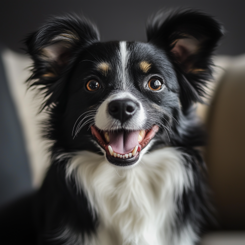 Happy Black and White Dog with Bright Eyes and Perky Ears