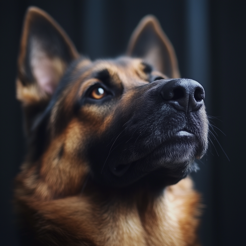 Majestic German Shepherd Looking Upward in Thoughtful Pose