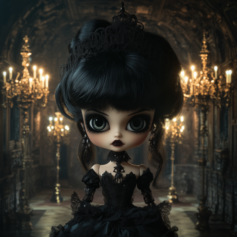 Gothic Doll in a Grand Candlelit Palace