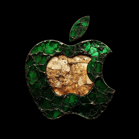 Cracked Metallic Apple Symbol with Green and Gold Texture