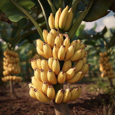 Ripe Bananas Growing on a Plantation Tree