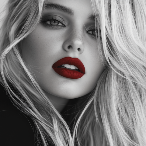 Striking Beauty in Black and White with Red Lips