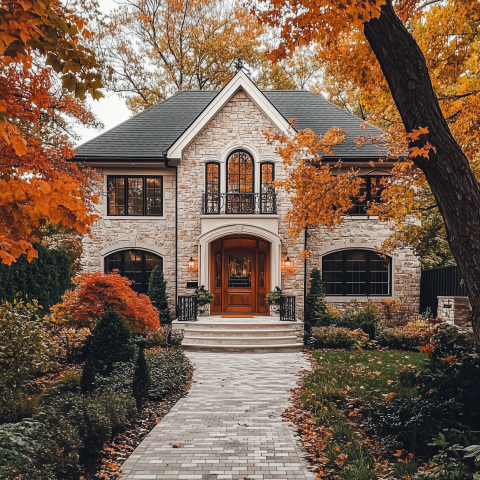 Charming Stone House Surrounded by Autumn Foliage