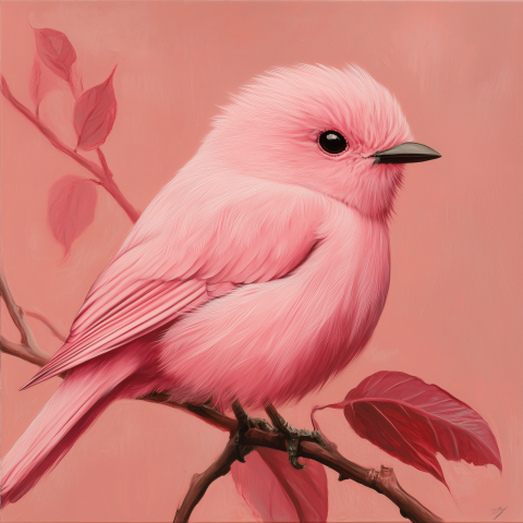 Elegant Pink Bird Perched on a Branch with Monochromatic Background