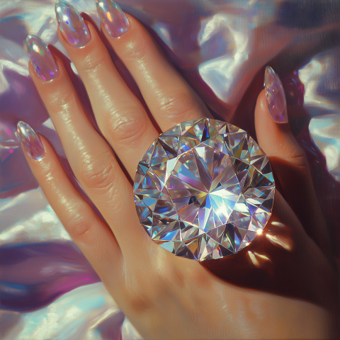 Hand with Iridescent Nails and Giant Diamond