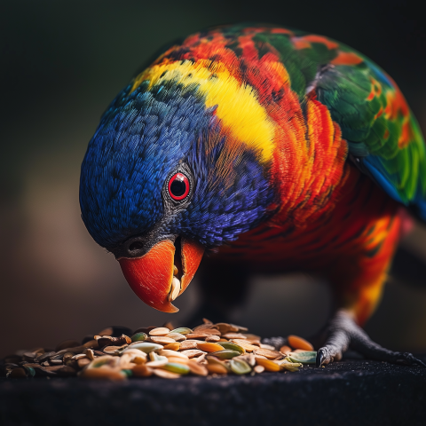 Vibrant Parrot Feasting on Seeds - A Close-Up of Nature's Colors