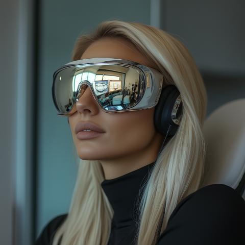 Futuristic Vision: Woman Immersed in VR Experience