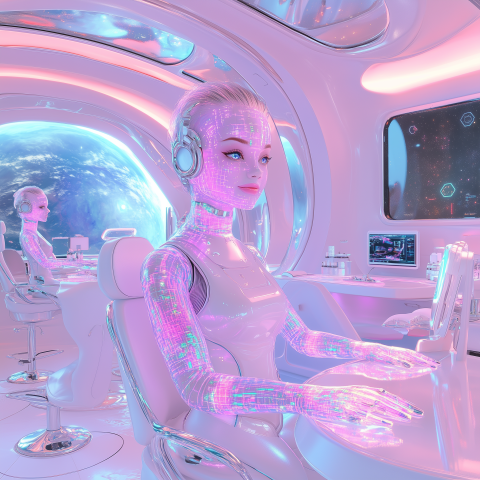 Futuristic AI Assistants in Space Station Command Center