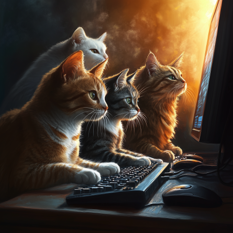 Group of Curious Cats Staring at a Computer Screen