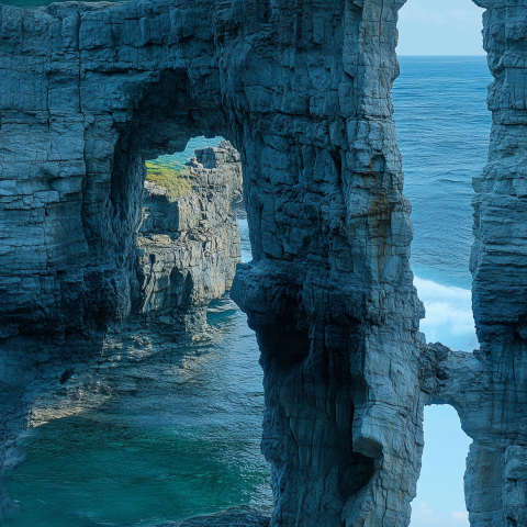 Natural Stone Arch on Rocky Coastal Cliffs by the Ocean