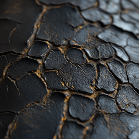 Close-up of Cracked Black and Golden Surface Texture