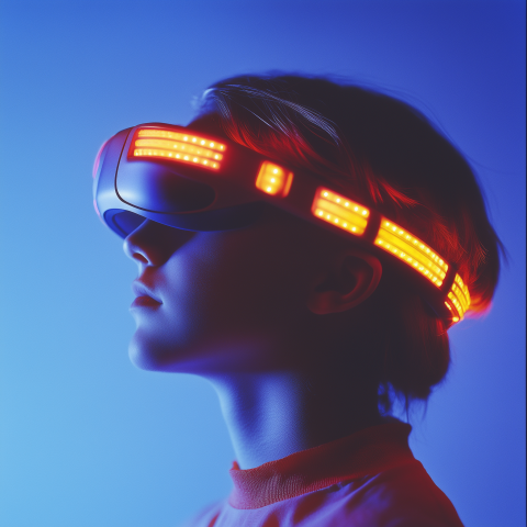 Side profile of child in VR headset with LED lights