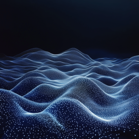 Abstract digital landscape with glowing wave patterns