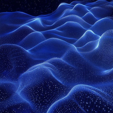 Blue digital waves with particle grid