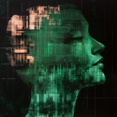 Human Face with Digital Matrix Profile Art