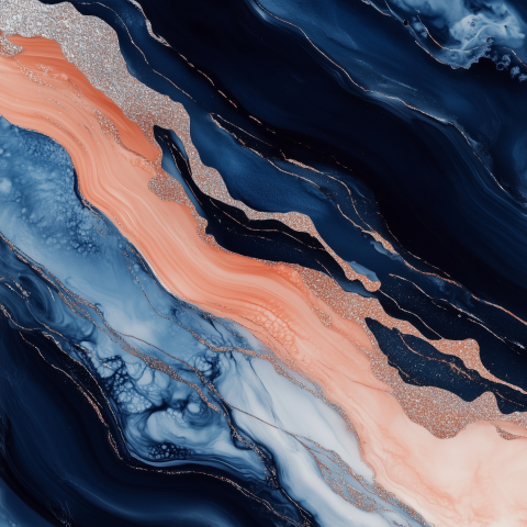 Abstract Fluid Marble Texture in Blue and Coral