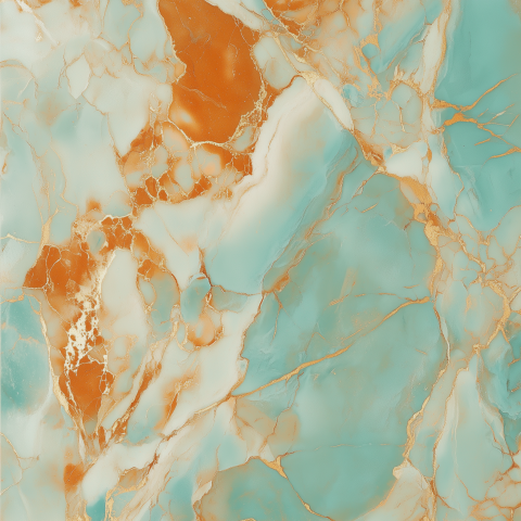 Turquoise and Orange Marble Texture with Gold Veins