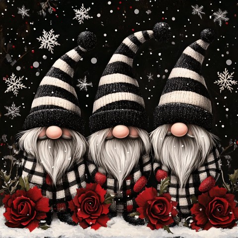 Christmas Gnomes with Plaid Hats and Snowflakes