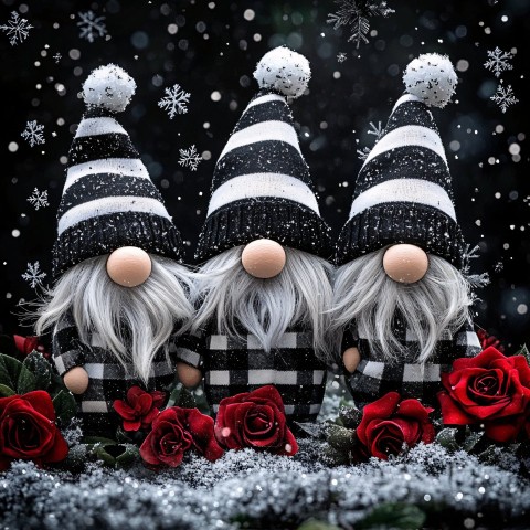 Christmas Gnomes in Plaid Hats with Snowflakes