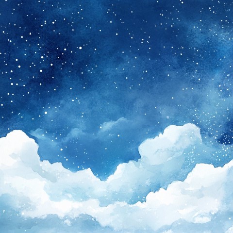 Winter Watercolor Sky with Falling Snowflakes