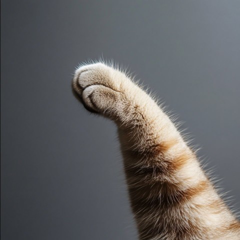 Cat Paw Pointing on Grey Background