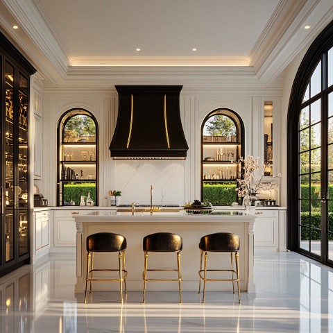 Luxury French Neoclassical Kitchen with Garden View