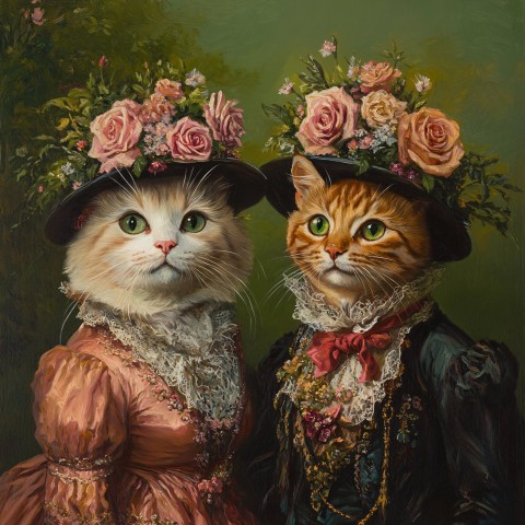 Victorian Cats Portrait in Ilya Repin Style Painting