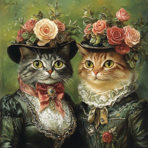 Victorian Cats in Ilya Repin Style Portrait Painting