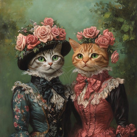 Victorian Cats in Elegant Ilya Repin Style Portrait