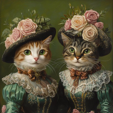 Victorian Cats in Luxurious Ilya Repin Style Portrait