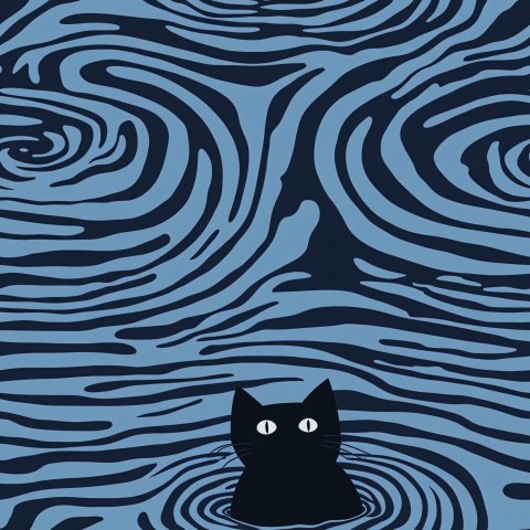 Floating Black Cat Seamless Water Pattern Design