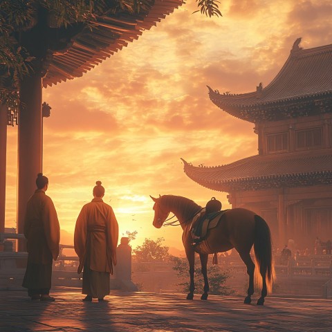 Tang Dynasty Poets at Dusk Outside Chang'an Gates