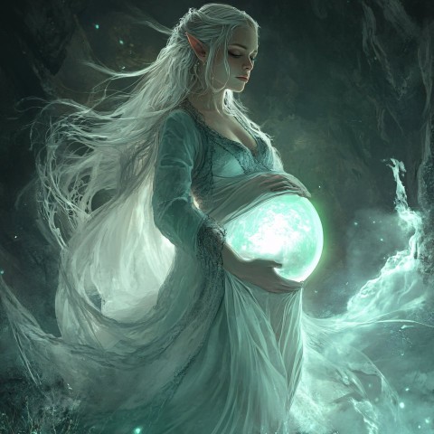 Ethereal Pregnant Elf Ghost with Inner Light