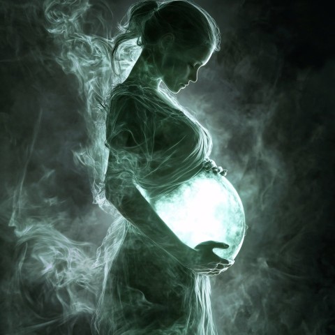 Ethereal Ghostly Pregnant Elf with Inner Light