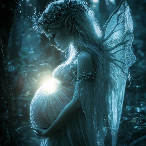 Ethereal Ghostly Pregnant Elf with Inner Light