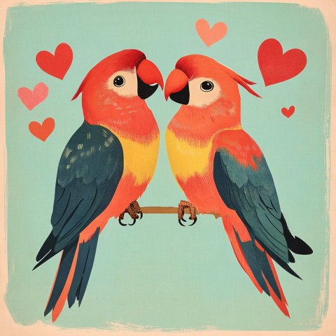 Vintage Illustration of Parrots in Love Dancing Together