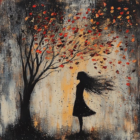 Kafkaesque Surreal Autumn Scene with Abstract Woman