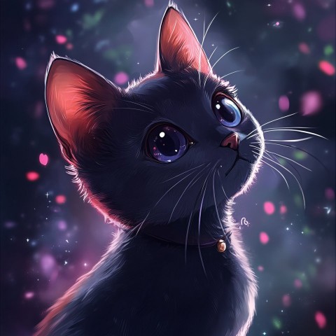 Cute Anime Cat with Big Eyes and Fluffy Fur