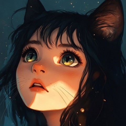 Adorable Anime Cat with Fluffy Fur and Big Eyes